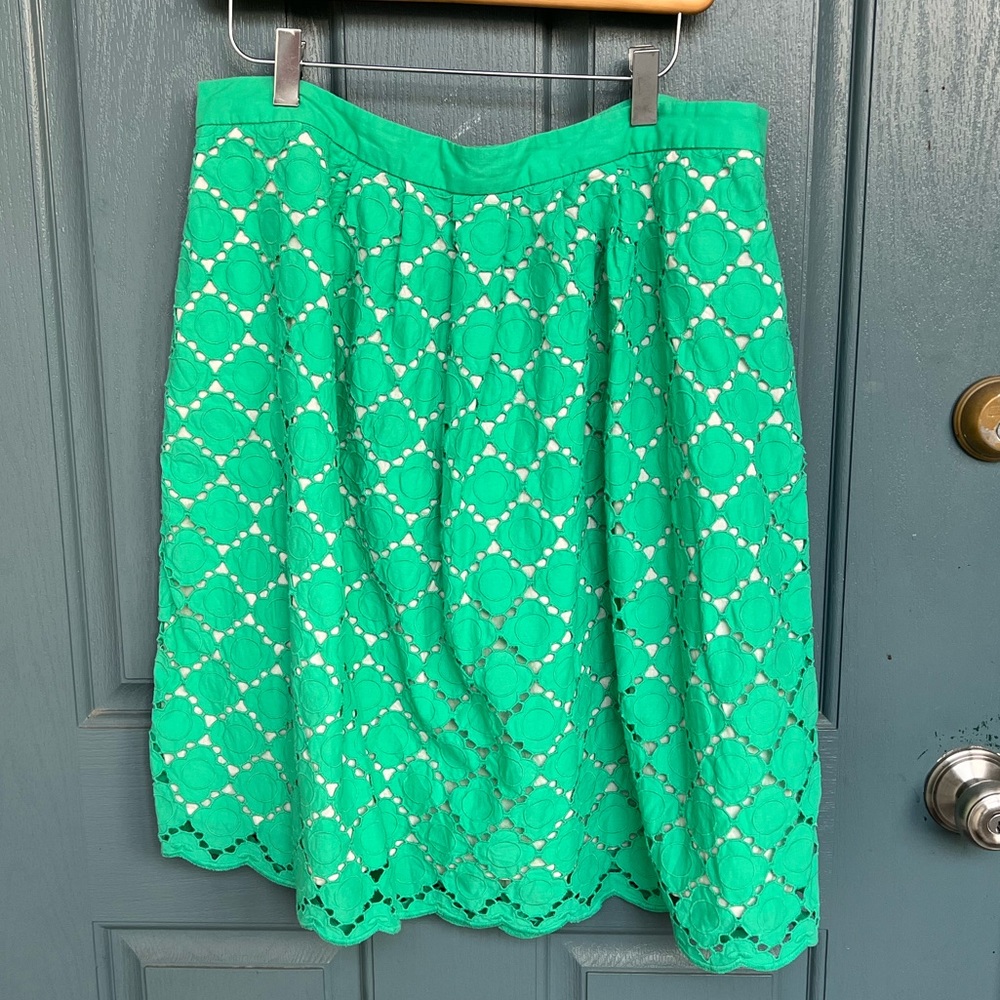 Green Eyelet A-Line Skirt